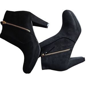 Allegra K Side Zipper Low Platform Chunky Heel Ankle Booties Black 7.5